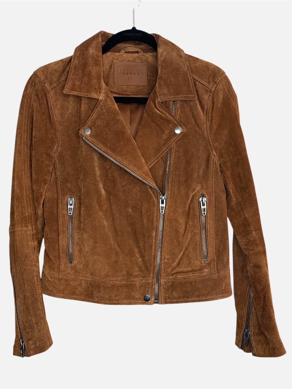 BLANKNYC Brown Suede Leather Moto Jacket | Cognac Biker Jacket | Size S